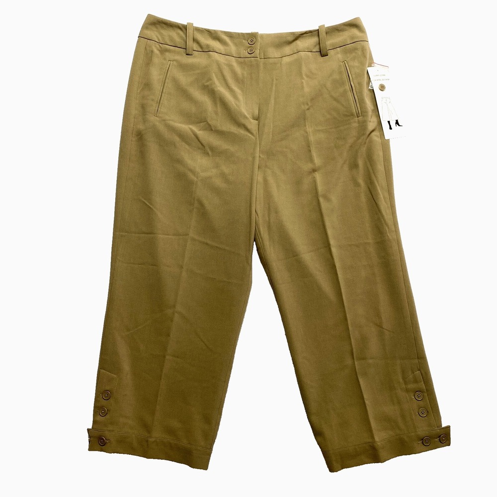 Larry Levine Pants Womens 14 Tan Wide Leg Cropped High Rise Career